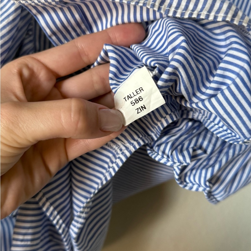 Zara Long Sleeve Stripe Blue White Shirt Ruffles Size XS - Picture 9 of 10